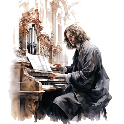 Male playing Bach on organ