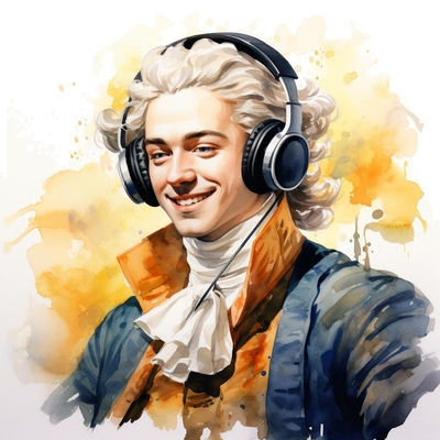 Mozart presenting a listen guide for his Symphony No 40's IV. Allegro assai