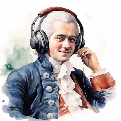Mozart presenting a listen guide for his Eine kleine Nachtmusik's III. Menuetto Allegretto